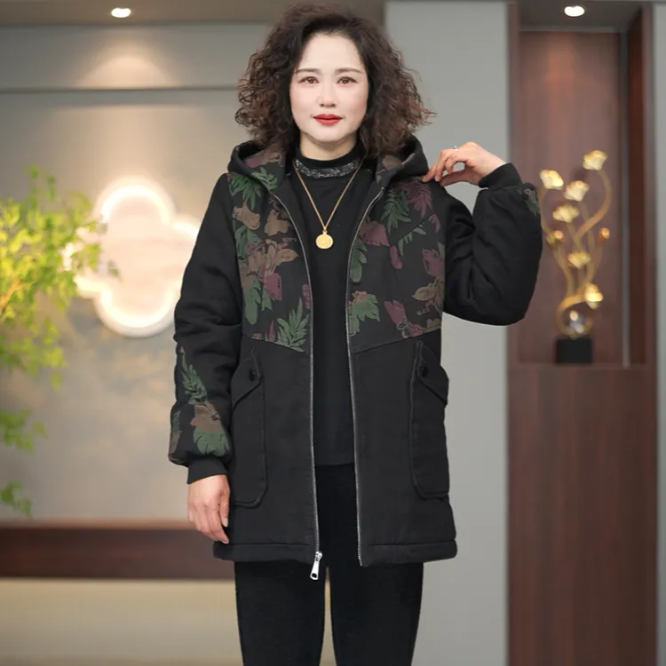 新款中长款水洗牛仔休闲宽松遮肉显瘦款加绒加厚外套麦穗-9943