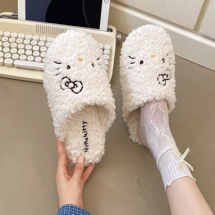 KT控闭眼入~！可爱卡通ins毛绒拖鞋秋冬室内家居保暖防滑女款鞋子