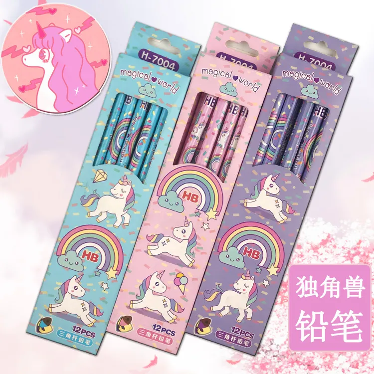 超萌卡通三角杆带橡皮头铅笔盒装用于书写绘画