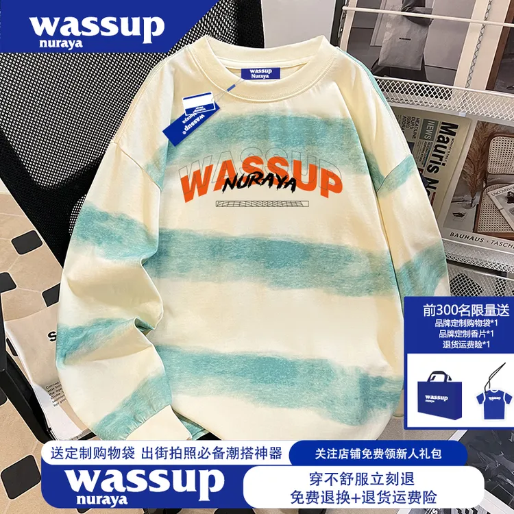  WASSUP NURAYA秋季男士街头风T恤2025新款宽松显瘦纯棉长袖上衣