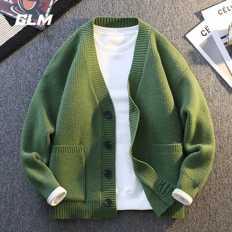 GLM秋季慵懒风开衫潮流休闲衬衫领宽松纽扣春秋保暖毛衣 男外套