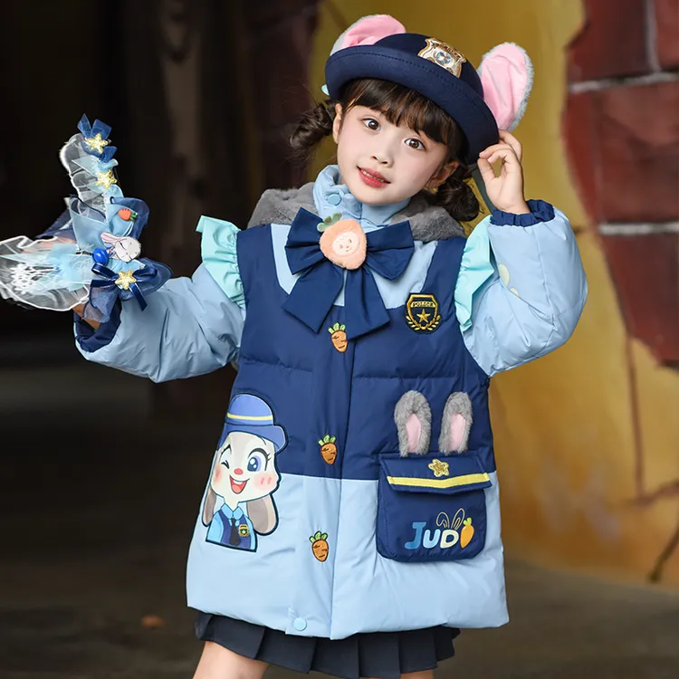 女童兔子警官羽绒服2025冬装新款儿童洋气白鸭绒宝宝外套女孩朱迪