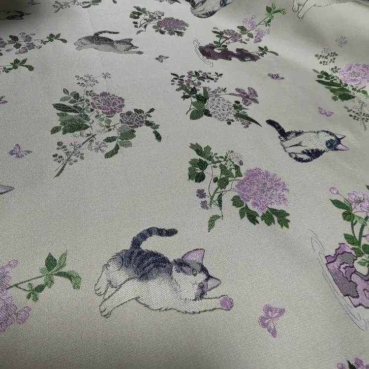 三马小猫咪140门幅桑蚕丝山石牡丹纹宋锦中式面料
