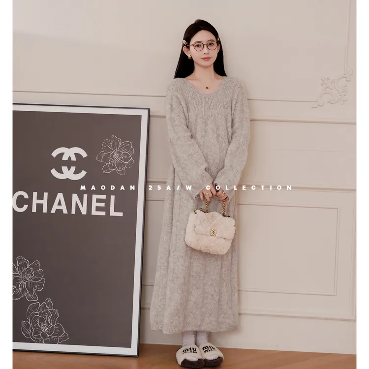 maodan/猫单【缪斯序曲】【羊毛】孕妇装秋冬新品时尚中长款毛衣裙