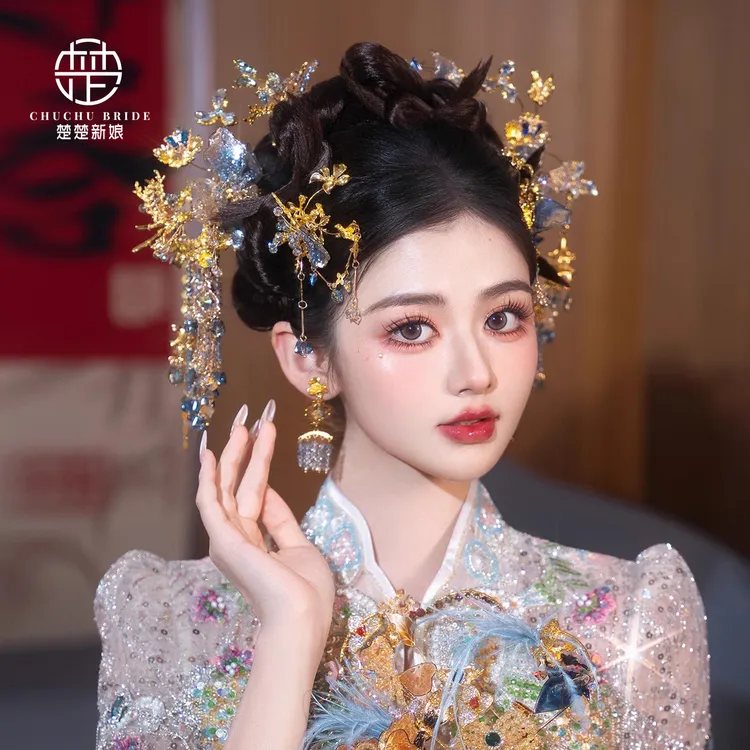 新款中式婚礼手工水晶簪子汉服发饰复古秀禾新娘传统古装头饰品