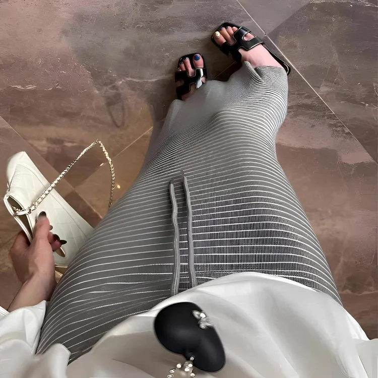 显腿长个性175高个子女生加长版条纹半身裙女夏薄款包臀显瘦长裙