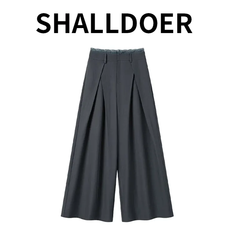 韩版蕾丝拼接设计感显瘦百搭阔腿裤女2025年夏季新款通勤休闲裤