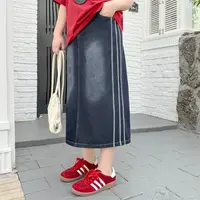 CX5482【超模宝藏半裙】胖mm大码夏季拼接高腰遮胯开叉牛仔半身裙子