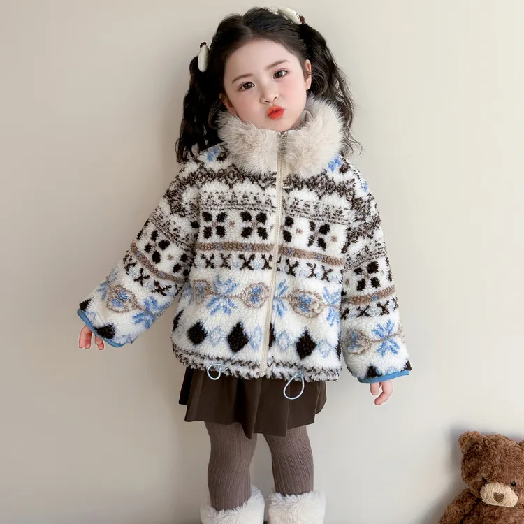 女童费尔岛外套冬季2025新款儿童加绒加厚上衣冬装洋气保暖毛毛衣