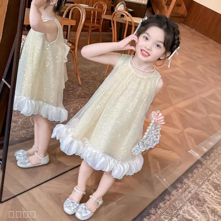 女童夏季连衣裙2025新款超仙亮片公主裙女宝宝生日礼服背心裙子