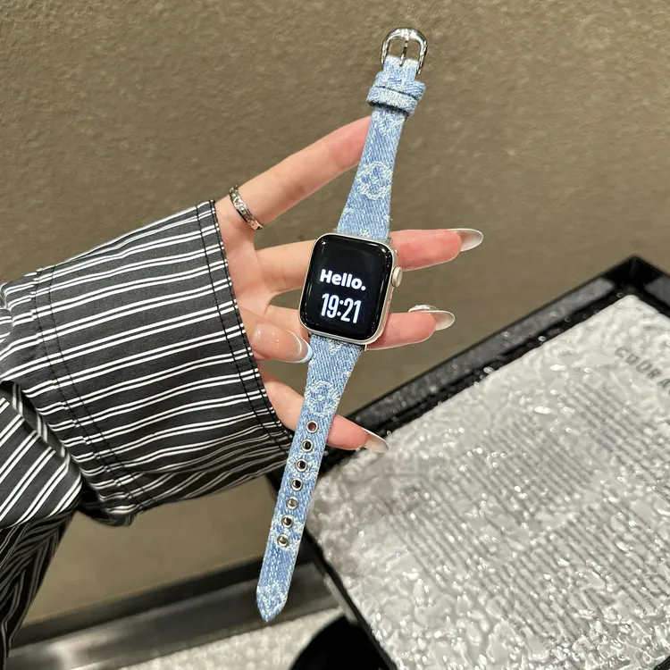 小蛮腰花纹牛仔手表带适用applewatch苹果s10/11代iwatch987654se