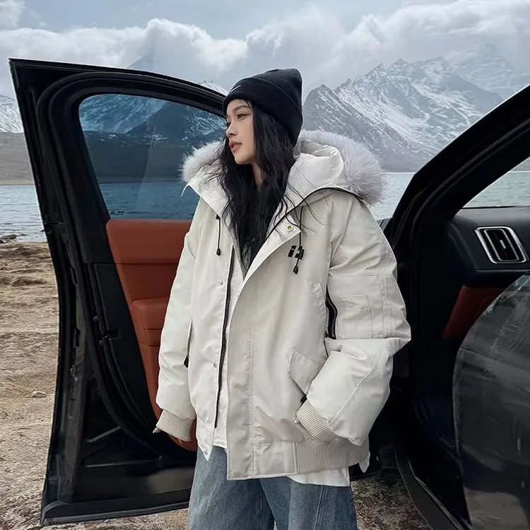 工装棉服女2025冬季新款韩版oversize大毛领棉衣加厚保暖棉袄外套