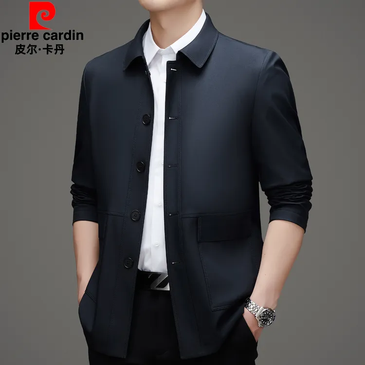 皮尔卡丹男士外套春秋季行政夹克商务休闲男装翻领爸爸春装上衣
