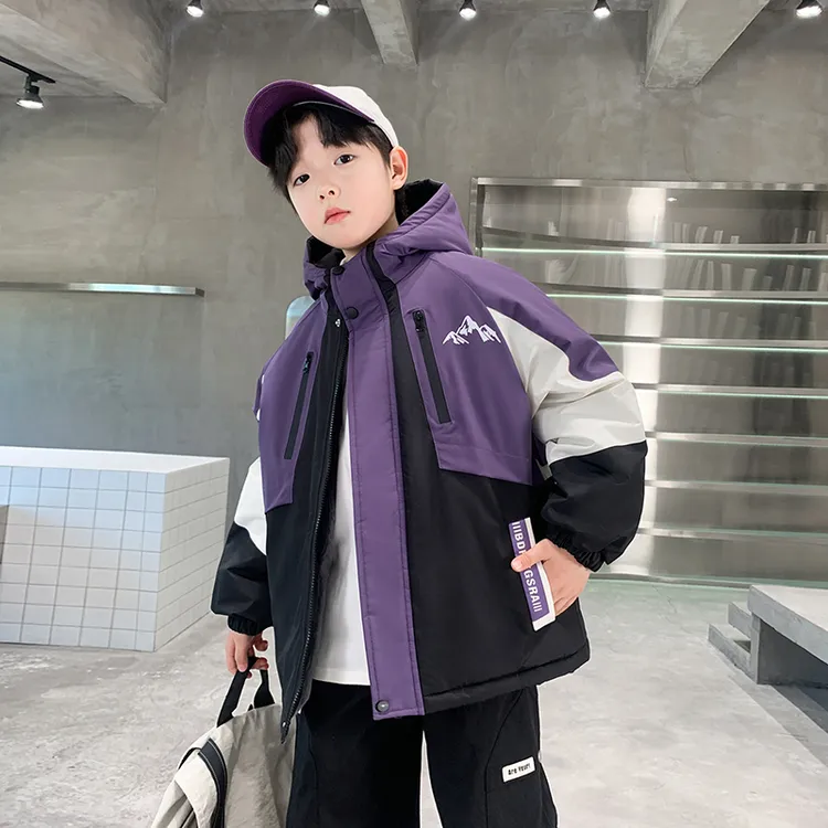 男童加绒外套2025新款中大童加厚秋冬款派克服男孩帅气保暖冬棉服