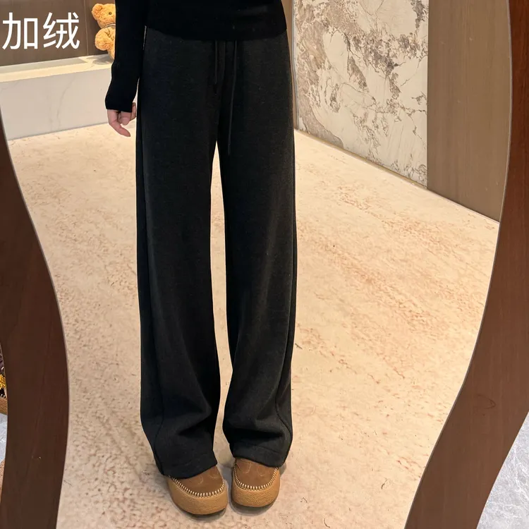 宿慕SUMU 糯米裤加绒加厚窄版阔腿裤10-15新款时尚休闲长裤6701