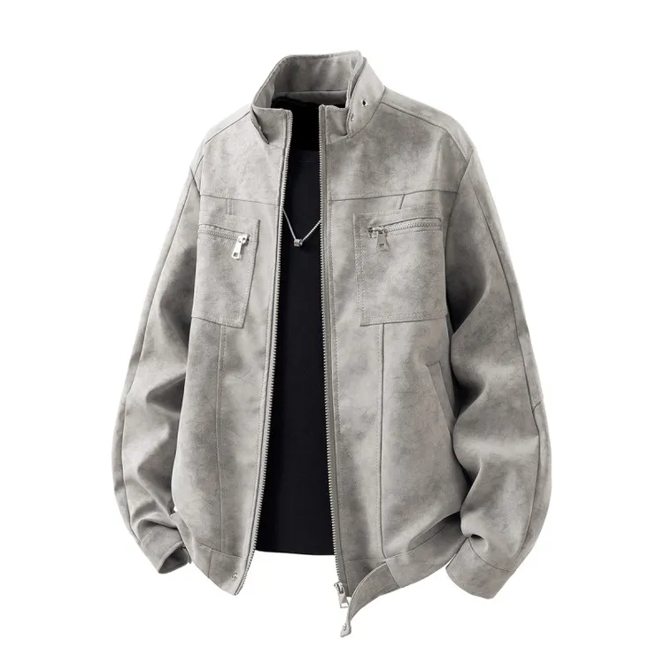 雾霾扎染脏脏风皮衣外套男款机车美式复古飞行员夹克高级感潮外套