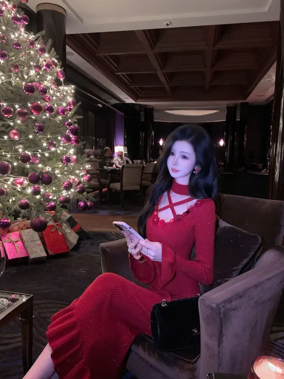 【雅乔定制】真爱至上 高领交叉镂空毛织长袖连衣裙DYTH-251131049