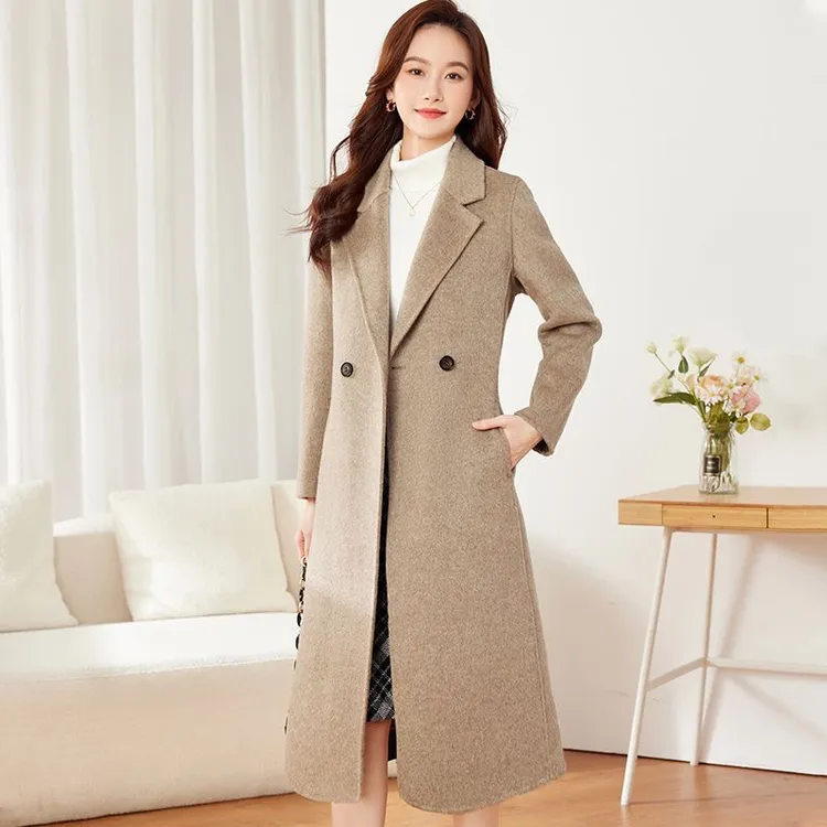 百分百羊毛长款双面羊毛大衣修身显瘦秋冬新款气质毛呢外套手工缝