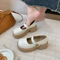 w7-360厚底小皮鞋女配裙子夏季新款浅口单鞋粗跟日系