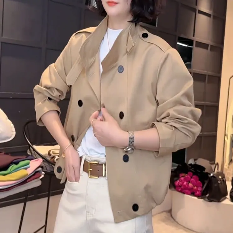 休闲风衣外套女短款2025春季新款宽松显瘦小个子立领夹克上衣潮