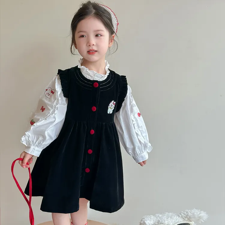 女童连衣裙套装洋气儿童打底衫丝绒裙两件套小女孩宝宝秋装2025新