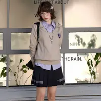 【梗豆物语】雪霁百合*连帽拼接领针织毛衣韩版学院风卫衣外套装
