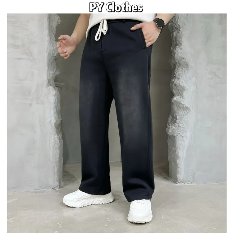 胖语大码男装 2025年秋冬重工水洗晕染渐变阔腿直筒裤S6268#K