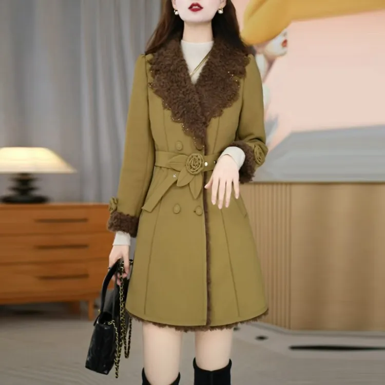 TR精纺轻奢加绒加厚外套2025冬季新款高级感修身显瘦气质保暖大衣