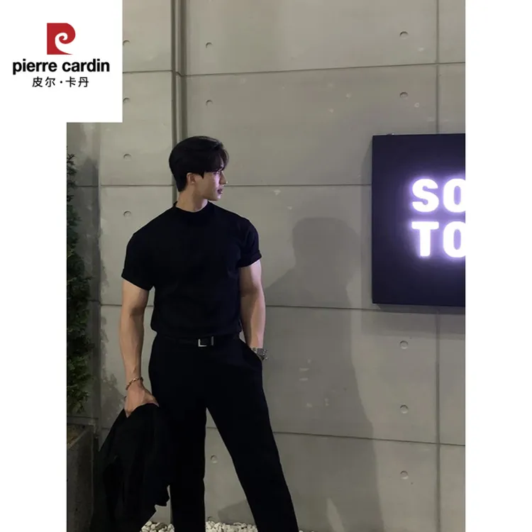 皮尔卡丹英伦雅痞男装夏季收袖口t恤小领口修身短袖显肌肉西装内