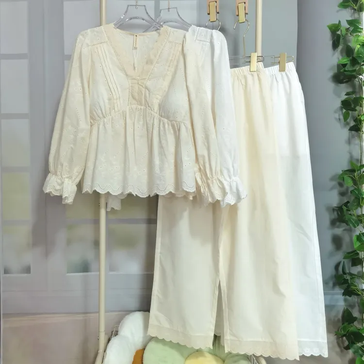 加胸垫睡衣女秋季新款重工刺绣法式甜美蕾丝公主高级感家居服套装