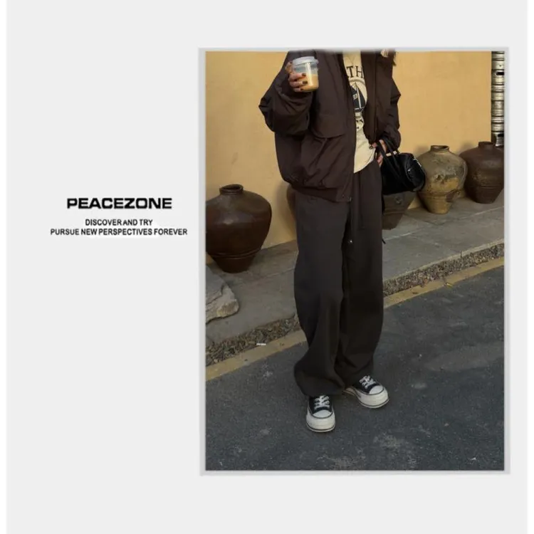 Peacezone韩国定制面料  全棉炒色高克重复古重磅卫裤