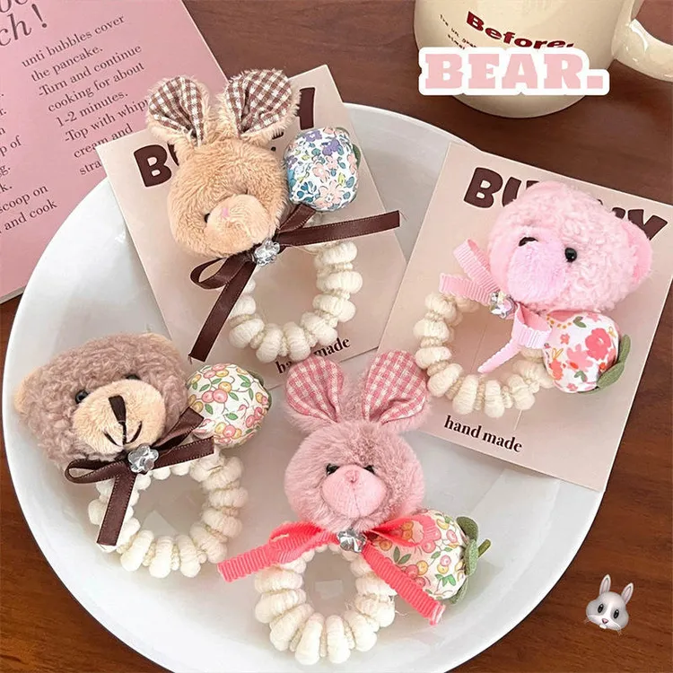 儿童可爱毛绒兔子发圈小女孩头绳高弹力不伤发女童皮筋韩版发绳女