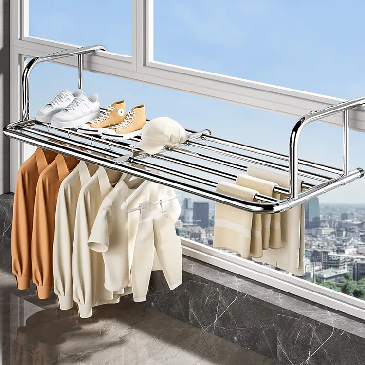 阳台晾衣神器防盗网窗户护栏杆晾衣架挂室外家用挂钩凉晒鞋置物架