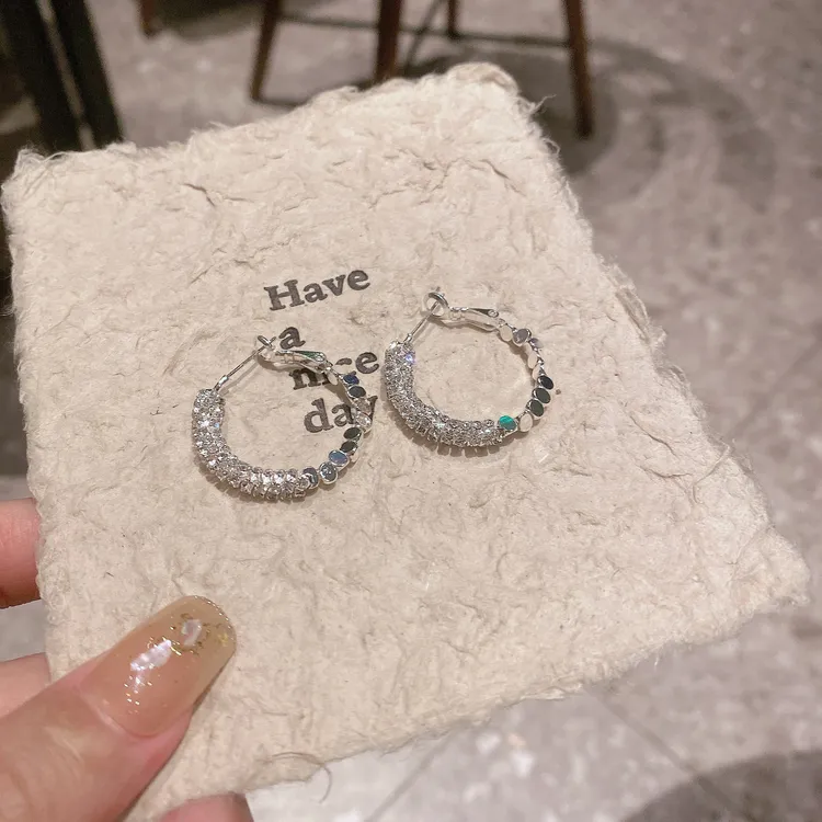 铜合金耳饰 碎银子耳圈女轻奢气质设计高级感耳钉小众独特耳饰品