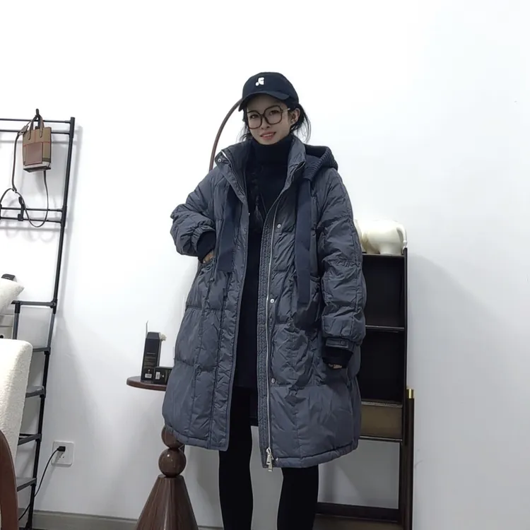 【芬芬姐精选】冬季新款白鸭绒连帽加厚保暖长款宽松时尚百搭