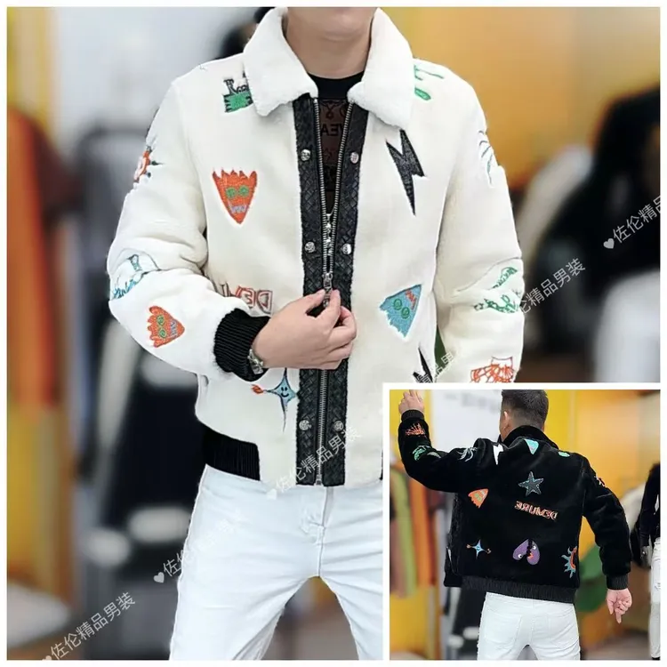 8577秋冬新款男简欧风修身型工艺长袖刺绣翻领外套