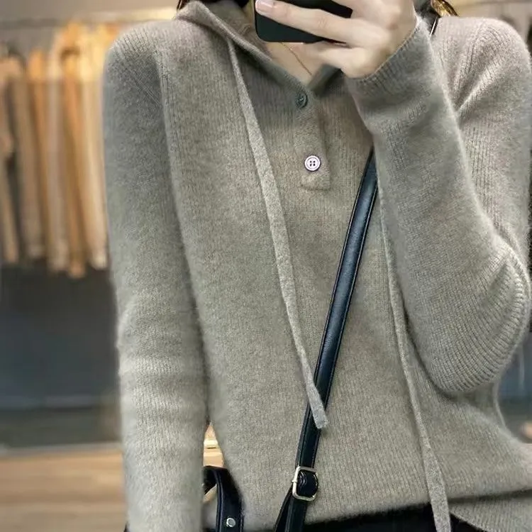 加厚针织时尚外套女连帽卫衣宽松拉链宽松显瘦洋气毛衣外搭女百搭