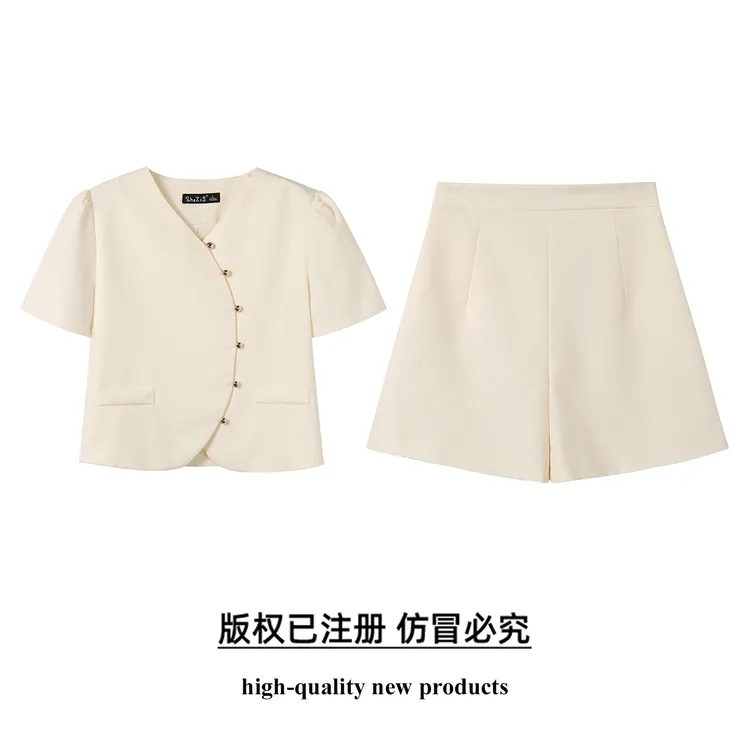 奢姿【霜月薄纱】大码女装2025夏季气质V领两件套胖妹妹时尚套装