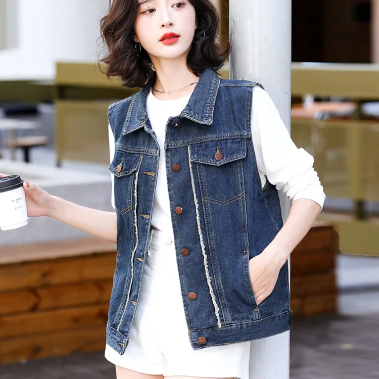 新款大码牛仔马夹外套宽松百搭无袖马甲坎肩背心时尚复古小外套