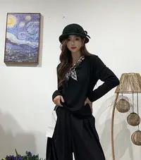 188区8625黑色带丝巾女士薄款长袖