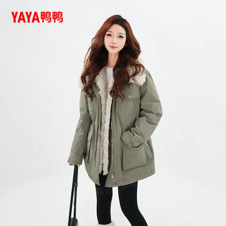 YAYA/鸭鸭羽绒服女短款纯色韩版休闲宽松简约通勤外套YE5B613565H