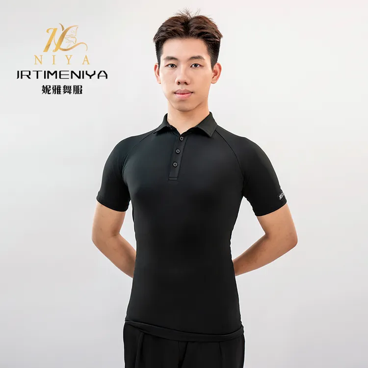 新款男士春夏款POLO衫短袖立领纯色修身摩登舞上衣交谊舞广场舞