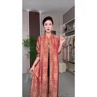 0121-常熟新中式秋季新款长袖中长款红色气质风衣双面穿外套