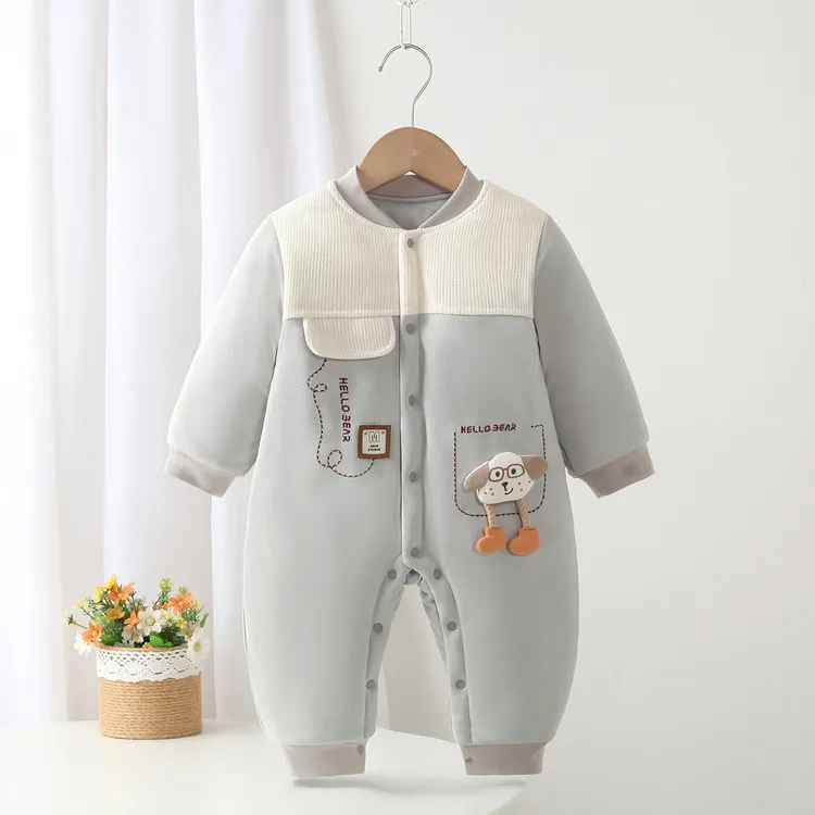 秋冬婴幼儿连体衣男女宝300克夹棉加厚卡通无骨爬爬服哈衣D21721