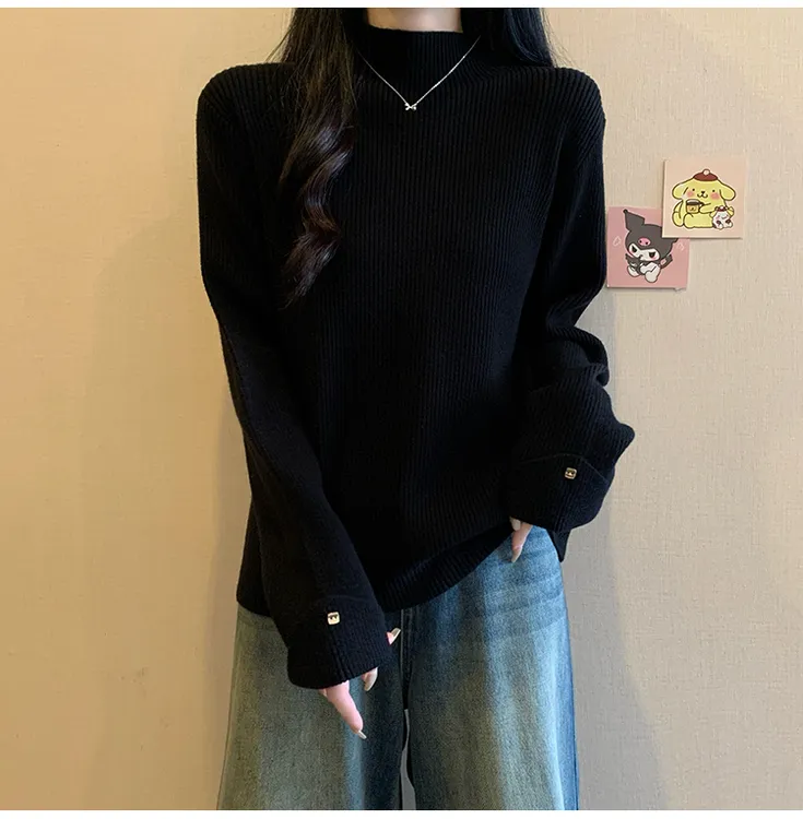 大码半高领加厚针织打底衫女秋冬微胖妹妹宽松显瘦遮肚子洋气上衣