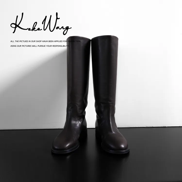 KOKO WANG秋冬新款时尚气质植鞣小牛皮休闲百搭长筒靴X2355H09X02
