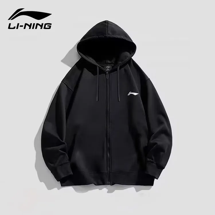 李宁连帽开衫拉链卫衣男百搭黑色休闲外套2025秋冬潮流运动服S