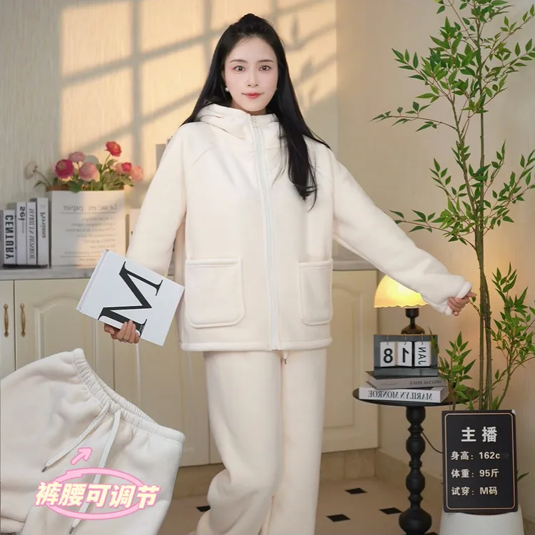 升级款海豚绒冬季连帽【加厚双层复合绒】家外两穿时尚家居服套装