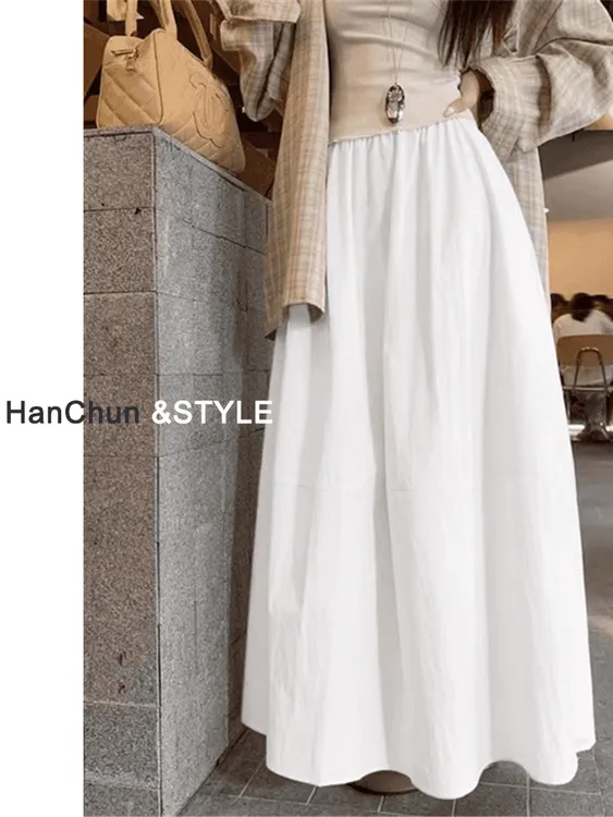 白色裙子女款爆款2025新款高级感夏天显瘦A字伞裙长款赫本半身裙