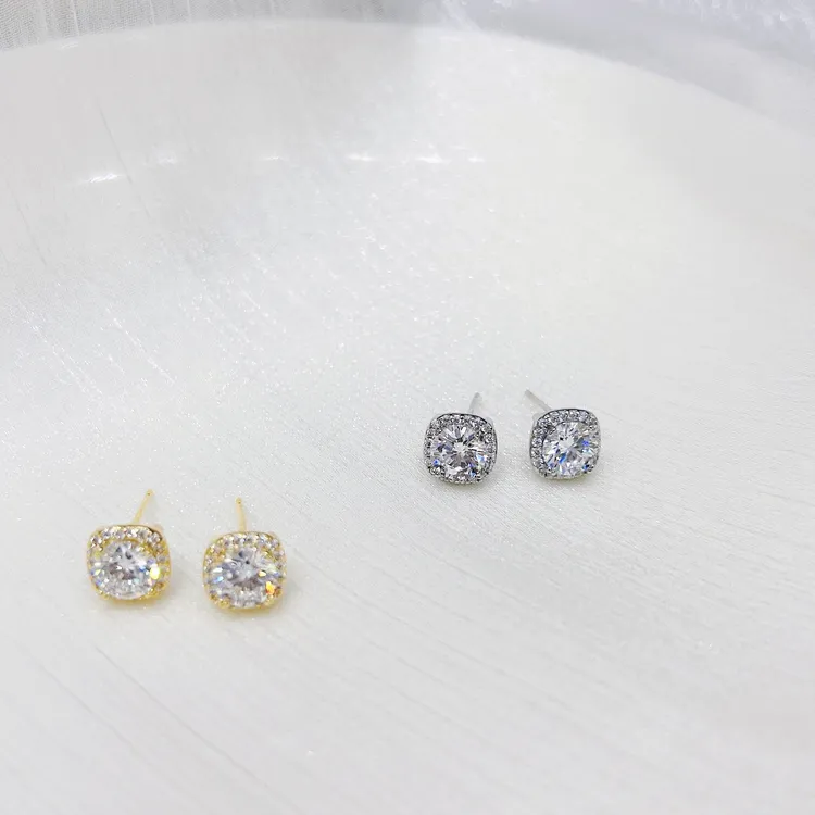 纯铜锆石耳饰 银针耳钉小众经典少女风简约气质精致镶钻女镶嵌